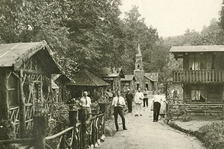 In Hot Springs, North Carolina, residents of an alien internment camp active from 1917 to 1918 built an authentic German village. They used tobacco tins to construct the church at the end of the lane. 