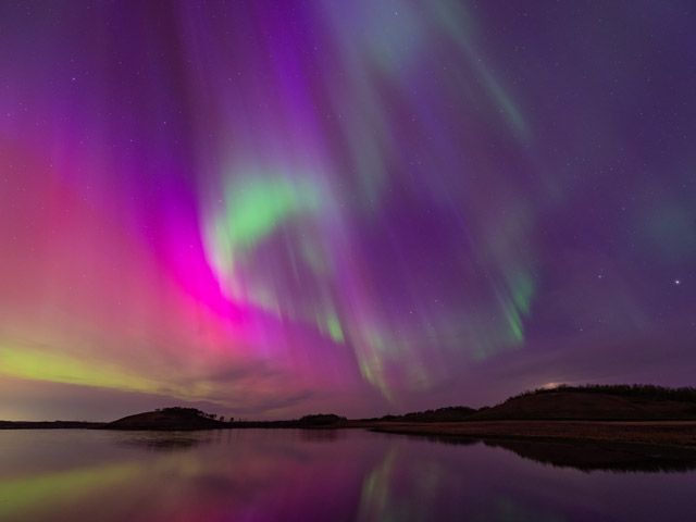 The northern lights appear near Saskatoon in Saskatchewan, Canada, on May 11, 2024.