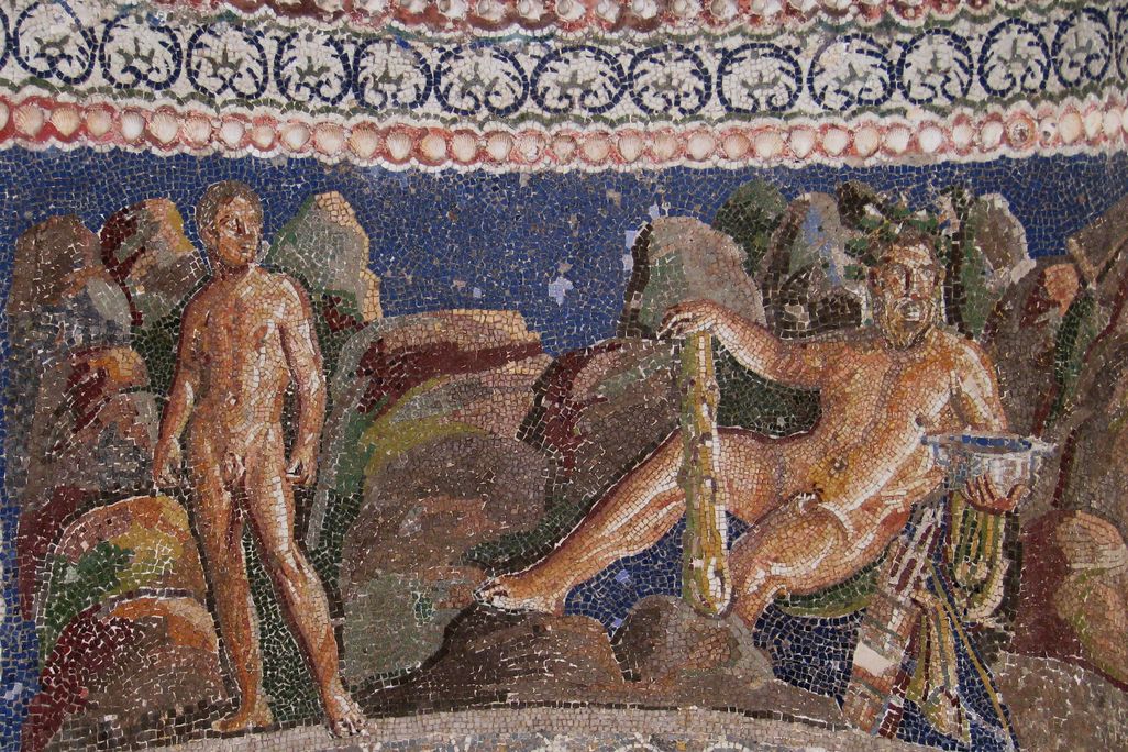 A first-century C.E. mosaic of Hercules and Iolaus