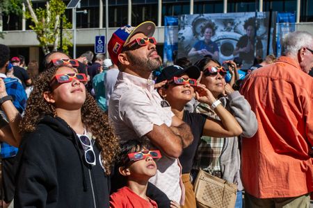 Solar eclipse viewers at NASA&rsquo;s Johnson Space Center on October 14, 2023