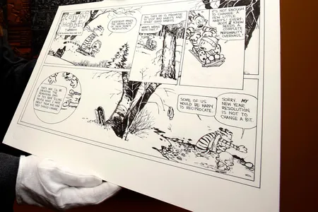 Calvin and Hobbes, the influential and popular comic strip by Bill Watterson about a boy and his stuffed tiger that ran in thousands of newspapers worldwide during its run from 1985-1995.