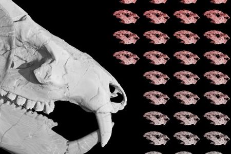 A figure representing the Kayentatherium babies found with an adult specimen. They are the only known fossils of babies from an extinct mammal relative that lived during the Early Jurassic. 