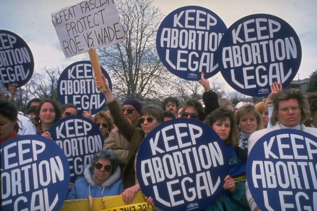 Demonstrators at a pro-choice march in April 1989