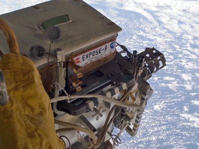 Expose-R is fixed to the outside of the International Space Station.