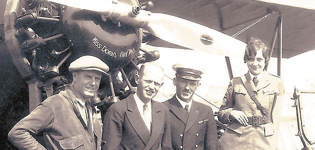 Left to right: Bill Malloska, the airplaneâs owner; Augie Pedlar, pilot; Manley Lawling, navigator, later replaced by Vilas Knope; and Mildred Doran, in classic uniform.