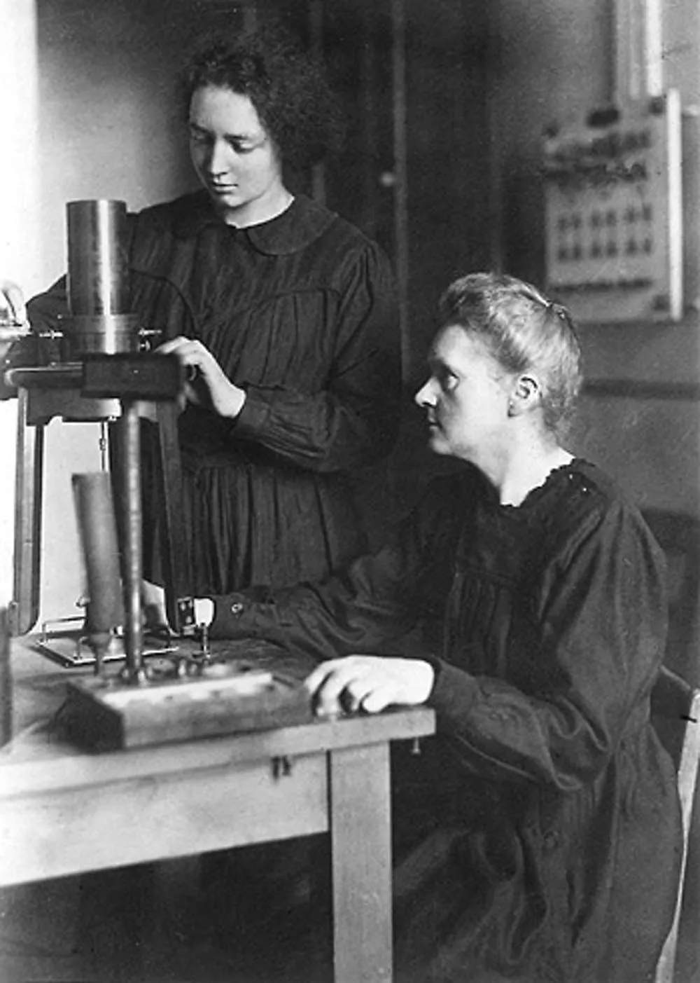 Marie Curie and her daughter Irène in the laboratory after WWI
