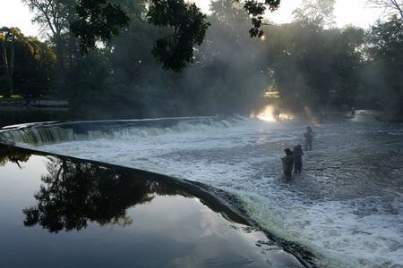 Fishermen in Milwaukee during the salmon run.