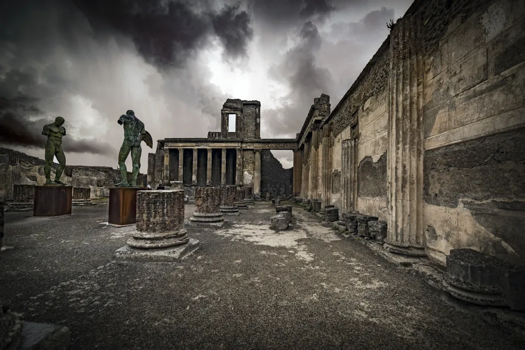 Statues and columns in the ruins of Pompeii