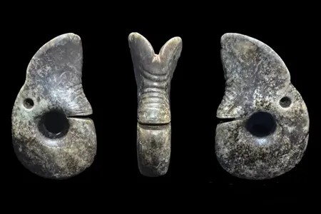 The newly discovered jade dragon artifact, as seen from different angles