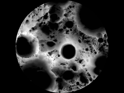 Lighting map of the lunar south pole. White areas are illuminated for significant fractions of the lunar day; dark areas are mostly sun shadow.
