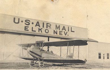 A Varney Air Lines Swallow outside the airmail hangar at Elko, Nevada in April 1926.