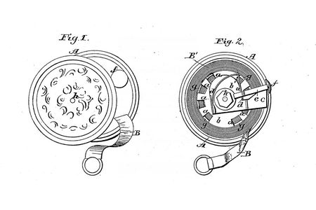 The July 14, 1868 patent for a tape measure included these two drawings.