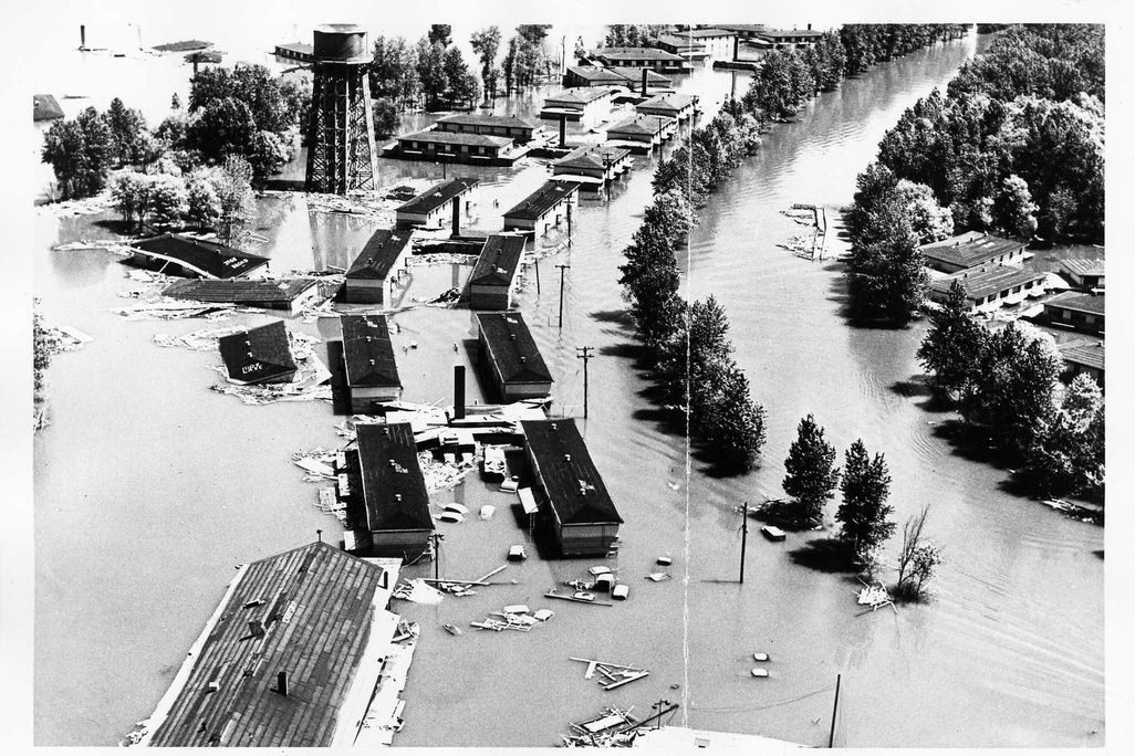 Aerial view of flooded area