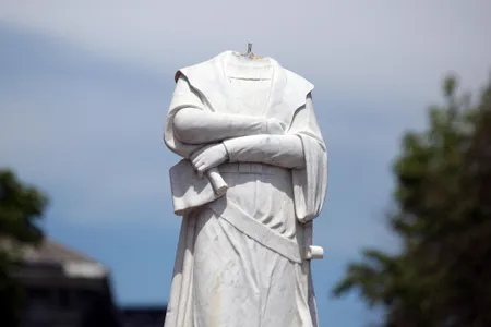 A marble statue of Christopher Columbus was beheaded in Boston.