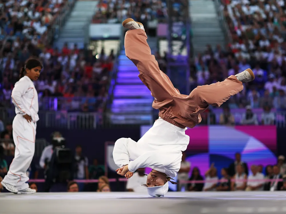 B-Girl Ami competes during the Breaking B-Girls Quarterfinal in front of crowd