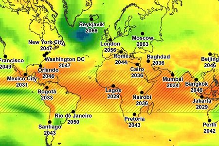 A new study predicts the year in which major world cities will experience a persistently abnormal climate for the first time.