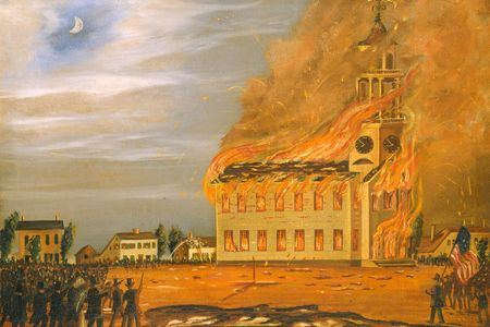 Americans who distrusted their Catholic, French-speaking neighbors burned the Old South Church in Bath, Maine. 