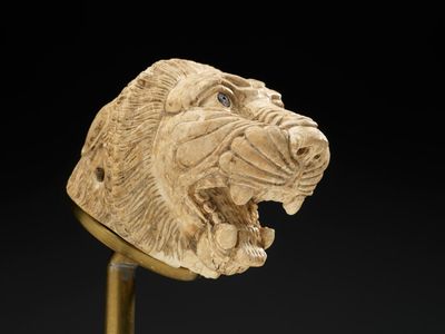 Lion’s Head 
Historic Syria, 9th–8th centuries BCE
 Ivory, carved 