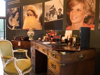Princess Diana's desk and some of her belongings, including her music and ballet shoes.