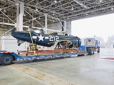 Last November, the Curtiss SB2C-5 moved into its new digs at the Museum’s Steven F. Udvar-Hazy Center, where it awaits restoration.