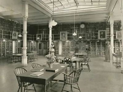 The Library Company reading room on Juniper Street in Philadelphia c. 1935, one of the group&rsquo;s main locations from 1880 to 1935.