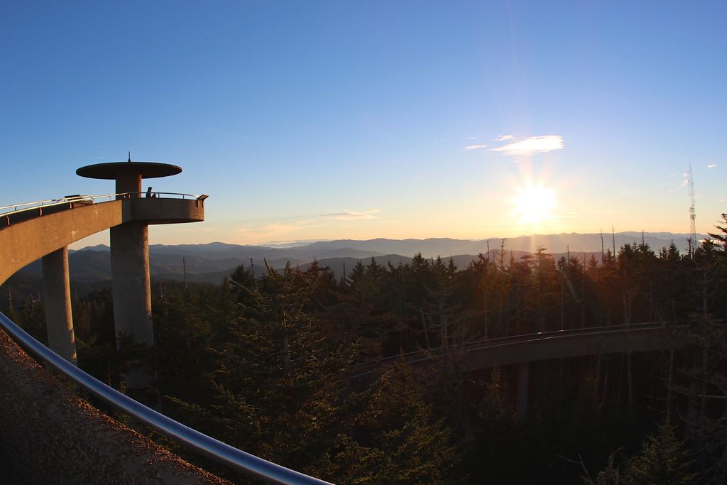 Paved trail leading to observation tower on a mountain top