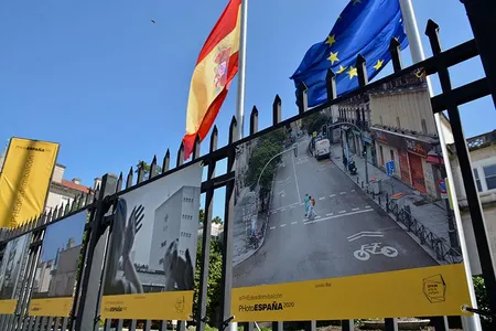 The Cultural Office of the Embassy of Spain in Washington is hosting a photography exhibit, PHotoEspaña, posted on the fence surrounding its historic mansion.