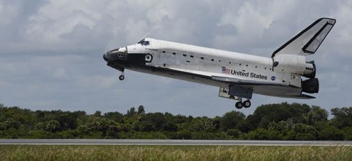 Endeavour returns to Earth after 12 days in space.