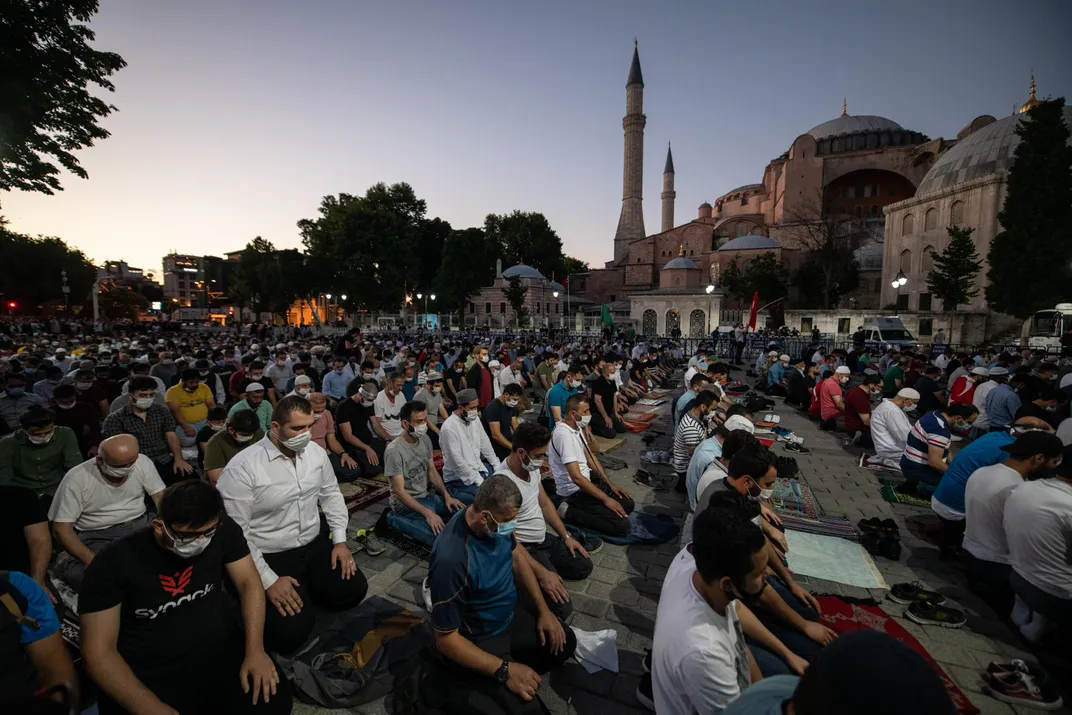 Prayers outside Hagia Sophia