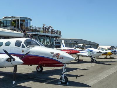 From an observation deck at a Sanat Monica Airport restaurant, pilots and other aviation fans can watch the airplanes gather nearby.