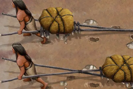 This illustration shows the two kinds of travois researchers think humans used while moving heavy goods in New Mexico.