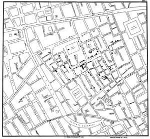 Snow's map led him to the source of a London cholera outbreak in 1854 