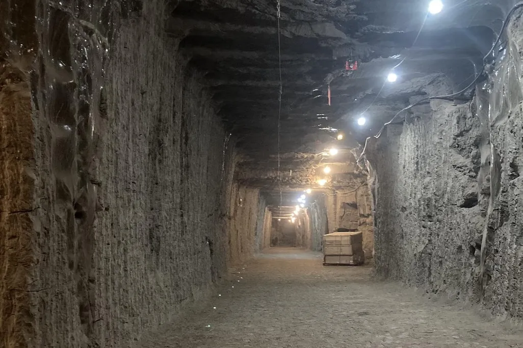 A long tunnel with lights
