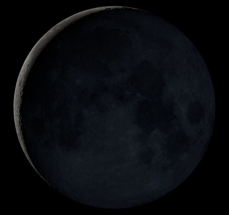 An image of a waning crescent moon as it appeared on April 28, 2022. It appears as a small sliver.