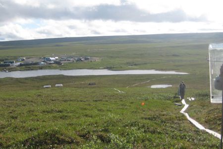 The team hikes to the research sites above Toolik Lake.
