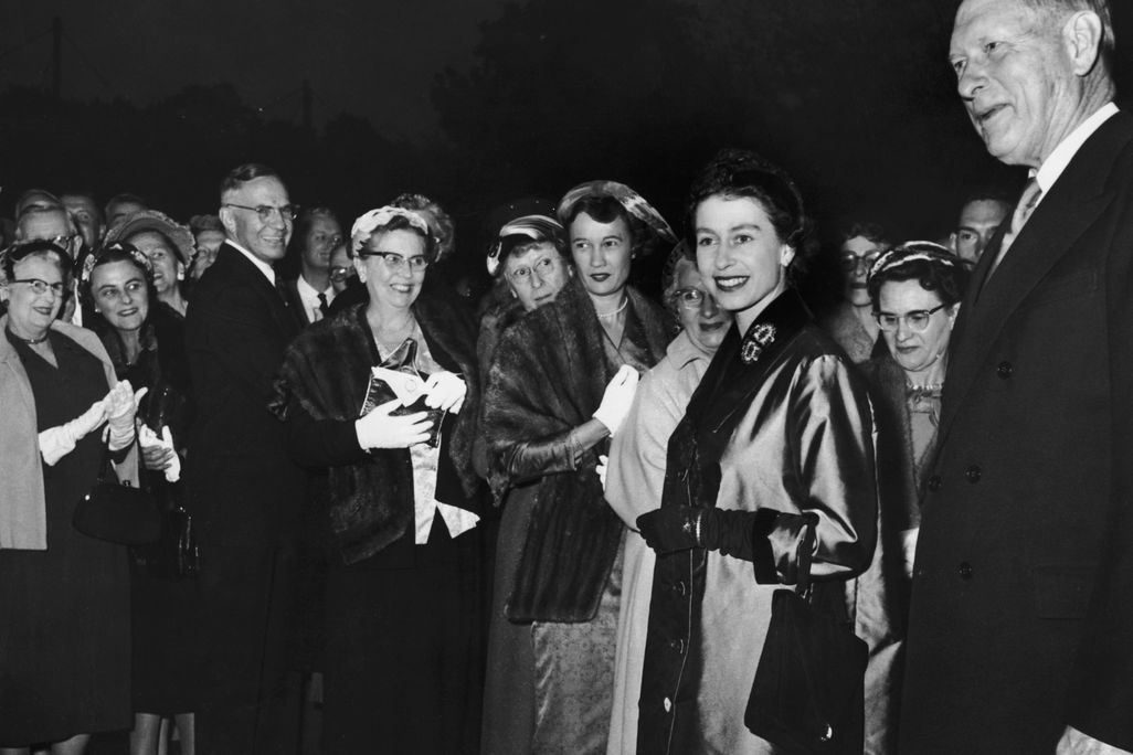 Elizabeth arrives in Jamestown, Virginia, at the start of a visit to the United States in October 1957.