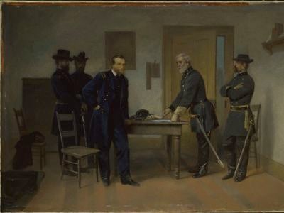 Lee surrendering to Grant at Appomattox