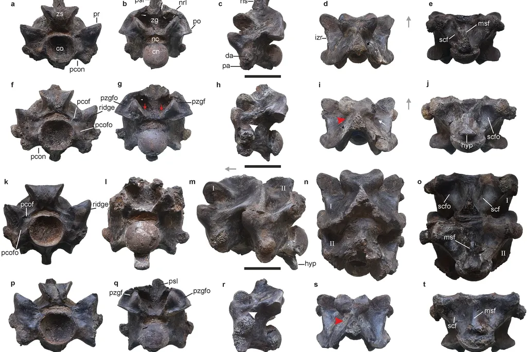 A diagram showing different snake vertebrae fossils