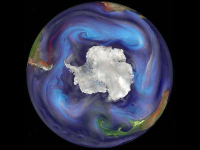Iron-rich dust launched into the air by winds swirls around the Southern Ocean. Understanding how iron’s chemistry shifts during its journey from earth to air to sea will be important for developing better climate models.