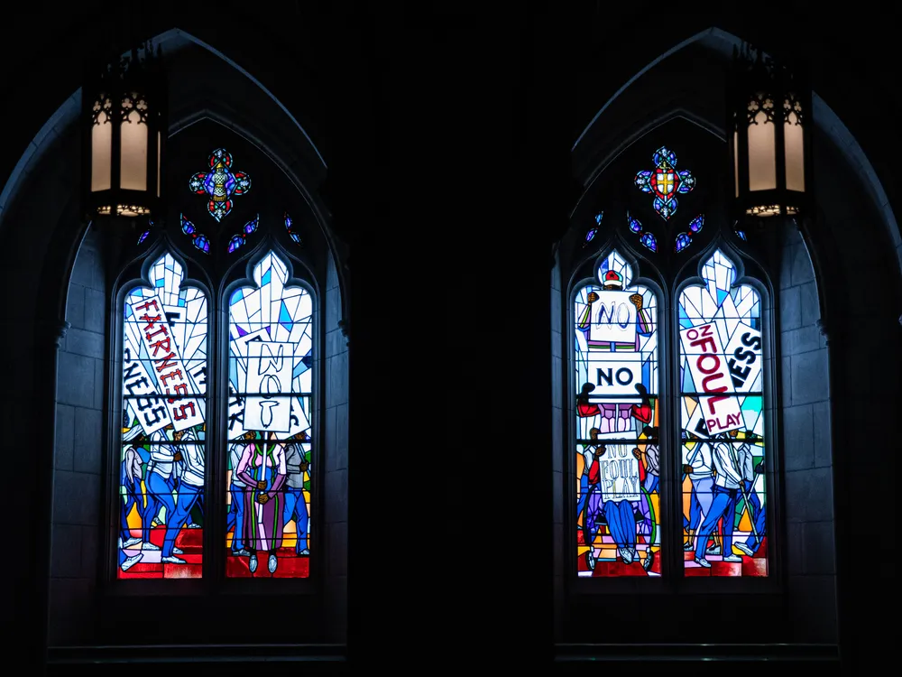 Stained-glass windows in a church