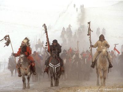 The Centennial Ride to Wounded Knee, December 29, 1990. Photograph by James Cook