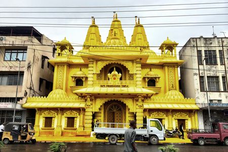A Hindu temple painted yellow.