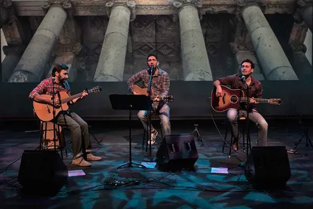 Ryan Demirjian, Saro Koujakian, and Mher Ajamian of Armenian Public Radio in Los Angeles.