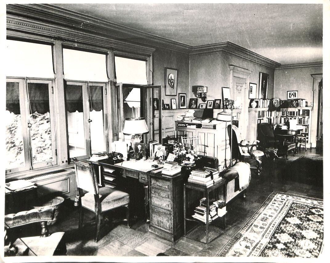 Mina's desk in the Glenmont family living room, 1947