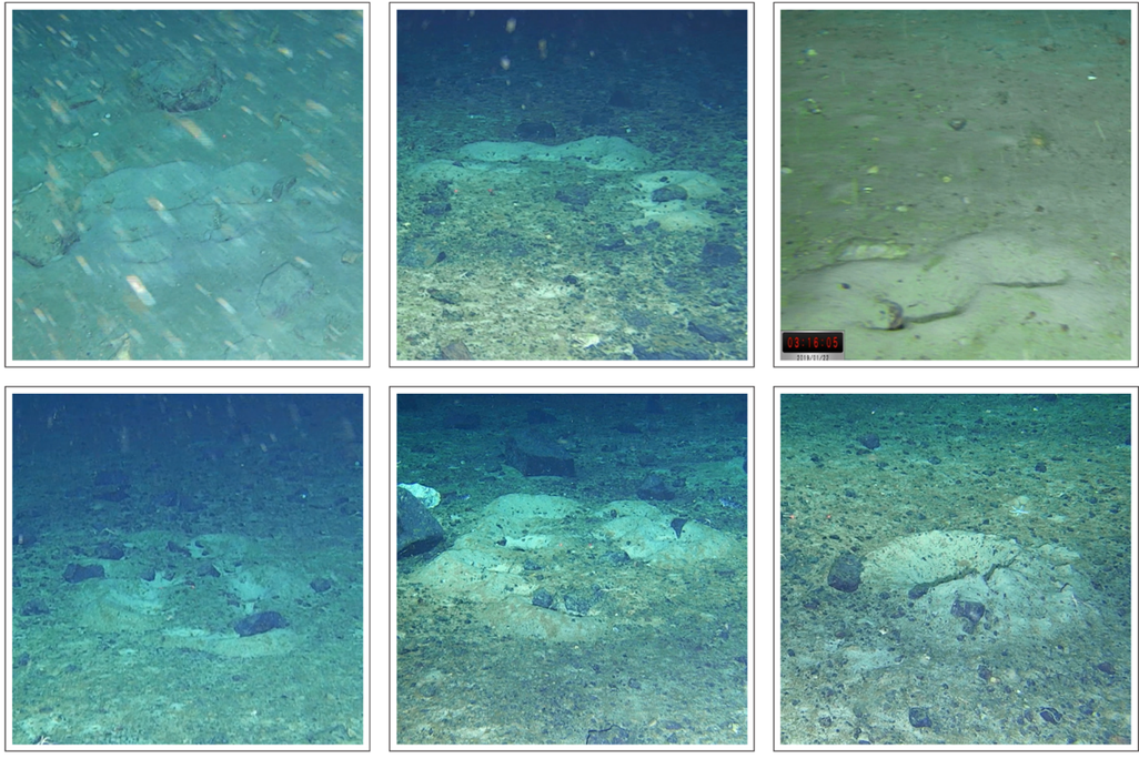 Collage of images showing dimples on the seafloor