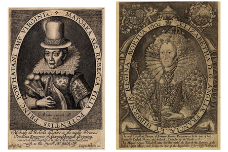 The famous engraving of Pocahontas made by Simon van de Passe (1595–1647) mirrors the Renold Elstrack (1570–1625 or after) engraving of Queen Elizabeth—and the 31 other engravings of British sovereigns published in 1618 in 