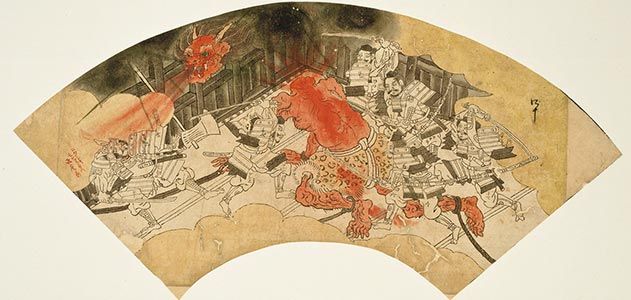 19th century fan painting by Kawanabe Kyosai