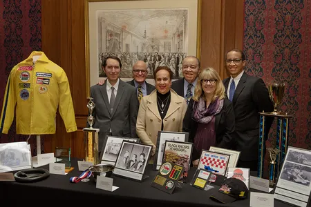 From left: Roger White, curator; John Gray, director, Rose Miller, Leonard W. Miller, Jane Rogers, curator and Leonard T. Miller