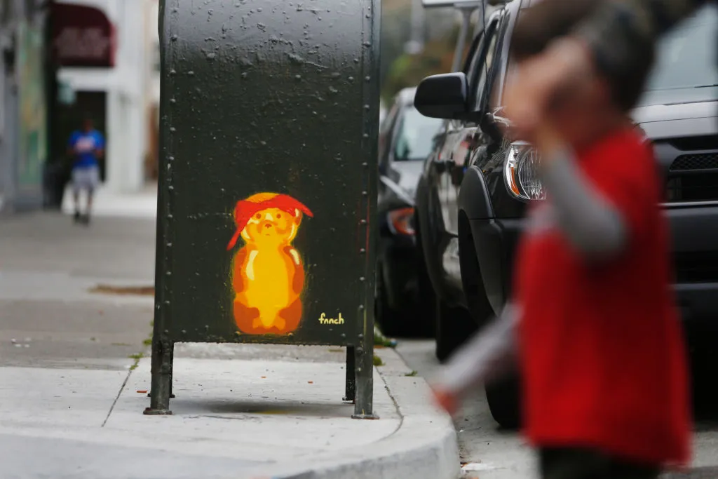 fnnch honey bear on a mailbox in San Francisco