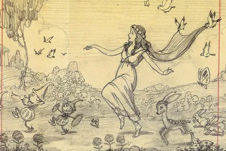 A pre-production sketch of Persephone, a human princess that served as a test run for Walt Disney's "Snow White." 